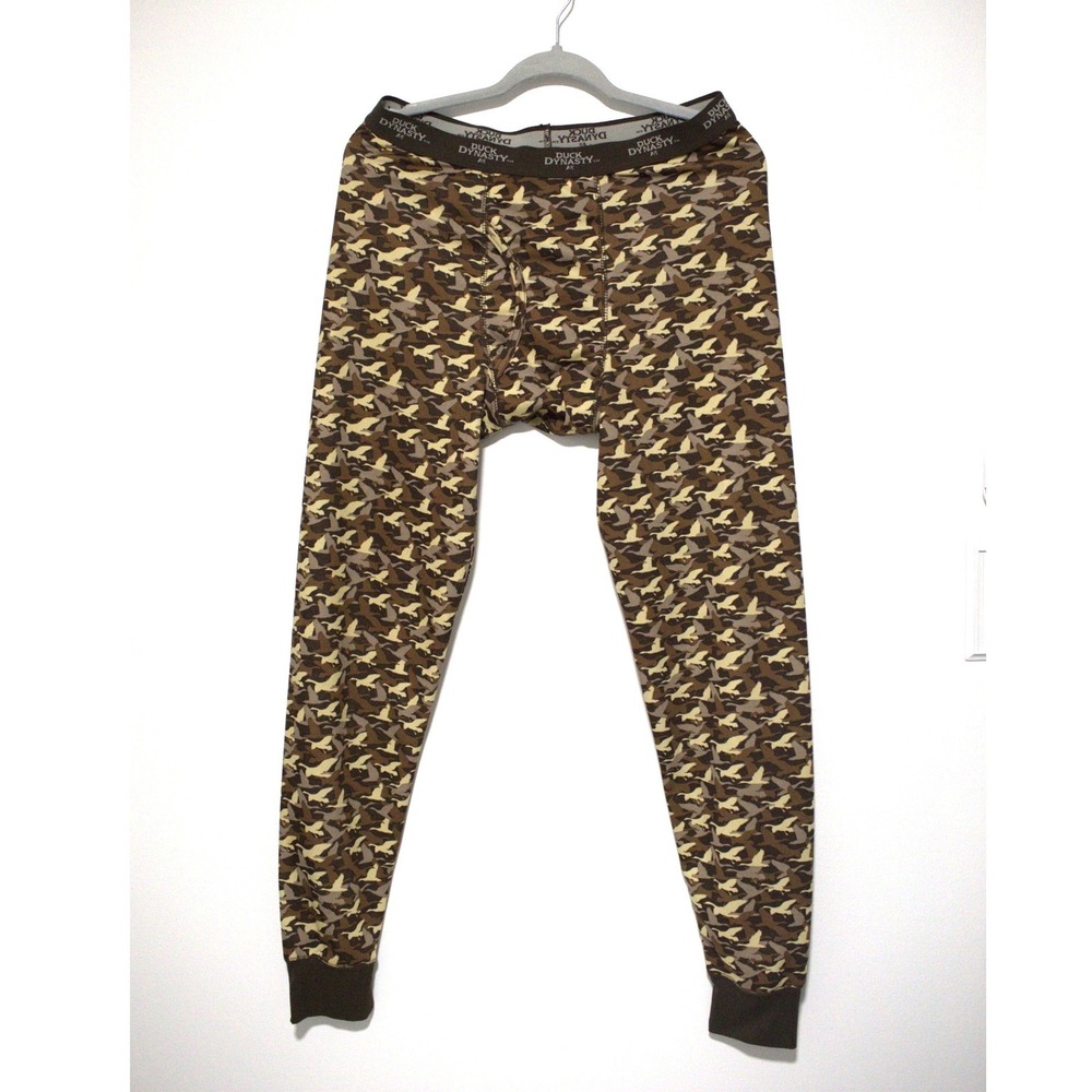 Duck Dynasty Mens Camo Thermal Base Layer Pants Brown Duck Pattern Large
